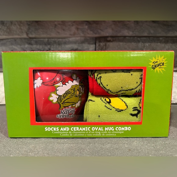 Dr. Seuss Other - The Grinch - Socks and Ceramic Oval Mug Combo